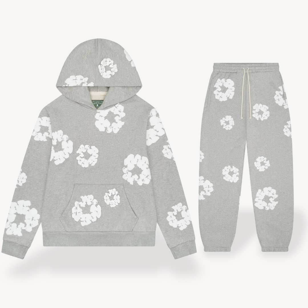 Unisex Hoodie en Jogger Set | Katoenen Blend, Bloemmotief