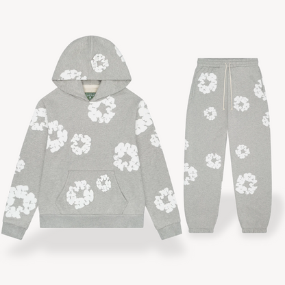 Unisex Hoodie en Jogger Set | Katoenen Blend, Bloemmotief