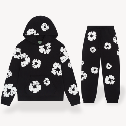 Unisex Hoodie en Jogger Set | Katoenen Blend, Bloemmotief