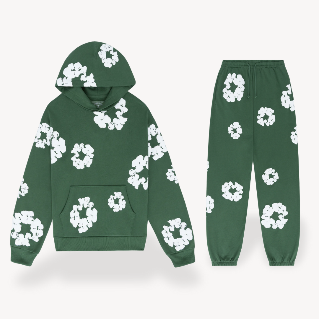 Unisex Hoodie en Jogger Set | Katoenen Blend, Bloemmotief