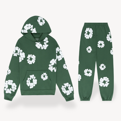 Unisex Hoodie en Jogger Set | Katoenen Blend, Bloemmotief