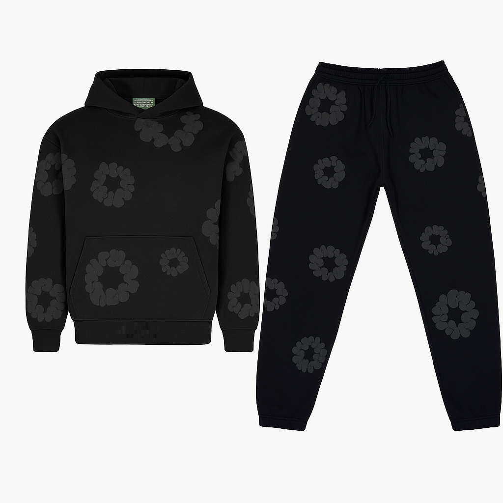 Unisex Hoodie en Jogger Set | Katoenen Blend, Bloemmotief