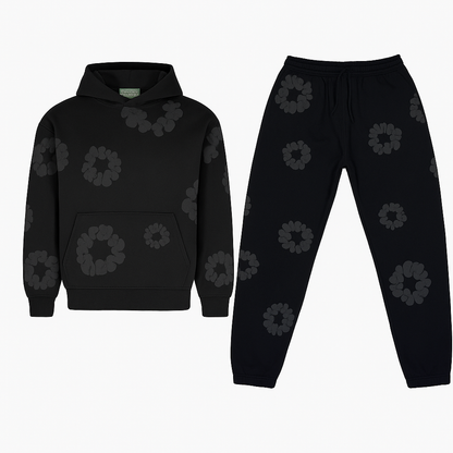 Unisex Hoodie en Jogger Set | Katoenen Blend, Bloemmotief