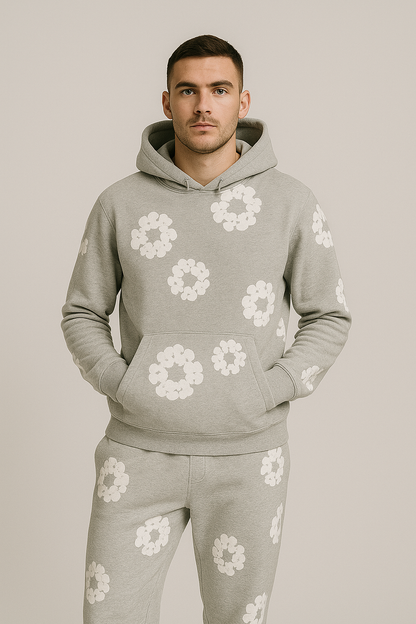 Unisex Hoodie en Jogger Set | Katoenen Blend, Bloemmotief